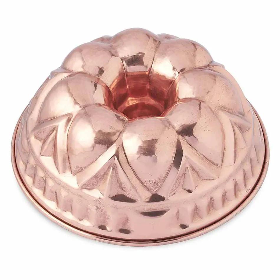 Okrągłe, ręcznie robione, konserwowane miedziane formy do ciast z pączkami z dekoracją - Gianandrea Viadurini