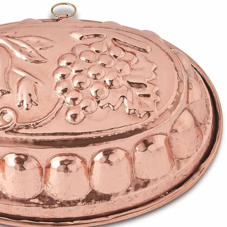 Desery Owalna Forma do Ciasta z Ręcznie Ocynowanej Miedzi Z Dekoracją - Gianfilippo Viadurini