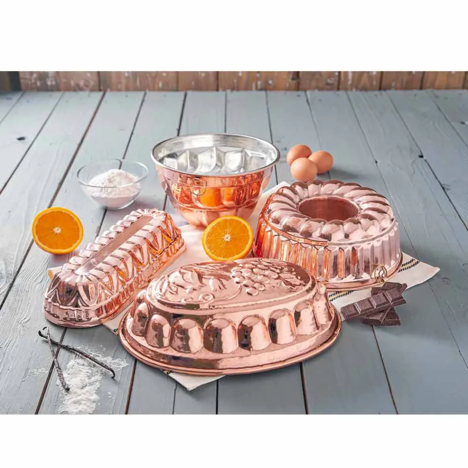 Desery Owalna Forma do Ciasta z Ręcznie Ocynowanej Miedzi Z Dekoracją - Gianfilippo Viadurini