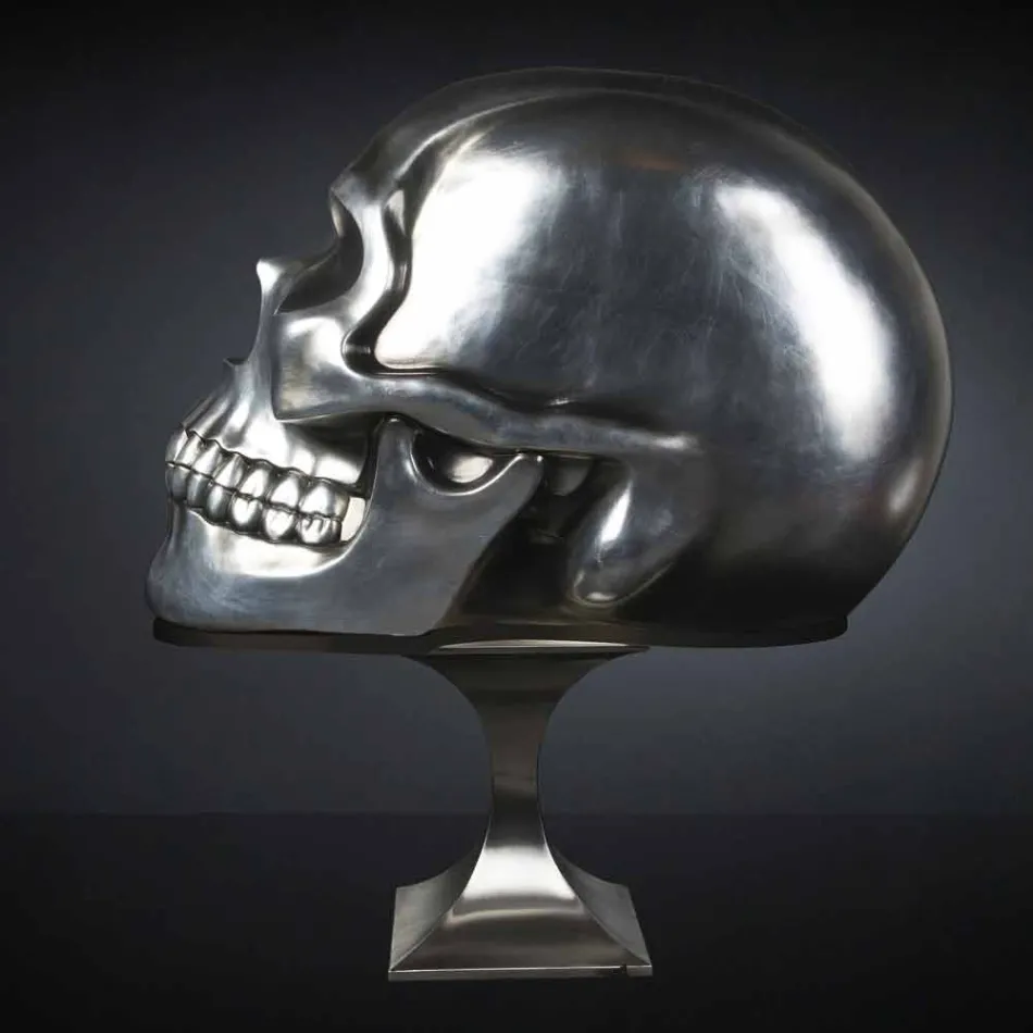 Statua w kształcie czaszki ze srebrnej ceramiki Made in Italy - Skull Viadurini