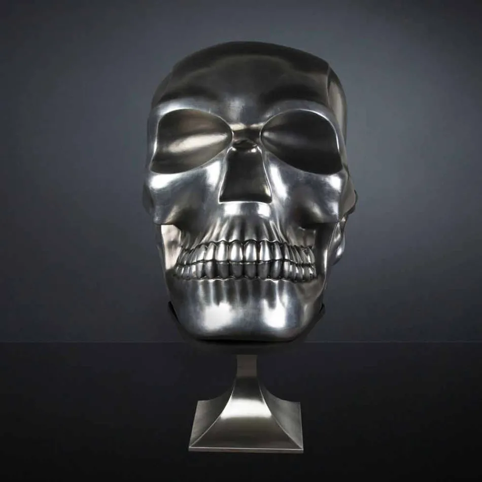 Statua w kształcie czaszki ze srebrnej ceramiki Made in Italy - Skull Viadurini