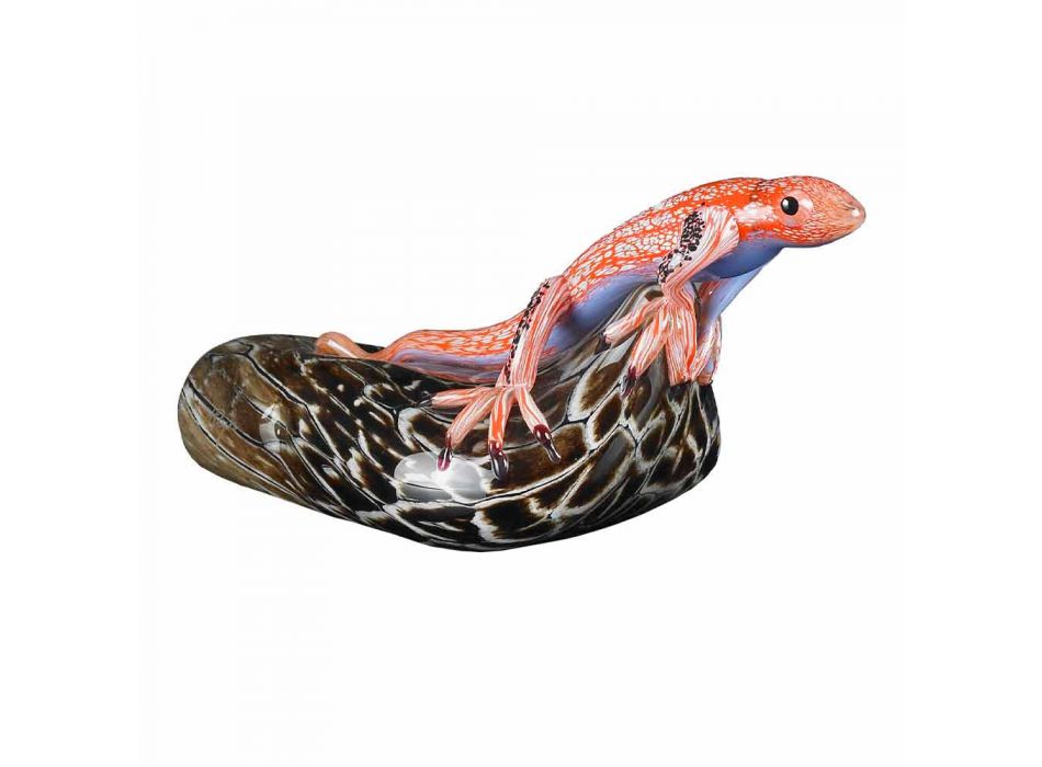 Figurka w kształcie jaszczurki na kamieniu z kolorowego szkła Made in Italy - Certola Viadurini