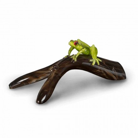 Figurka w kształcie żaby na gałęzi z kolorowego szkła Made in Italy - Froggy Viadurini