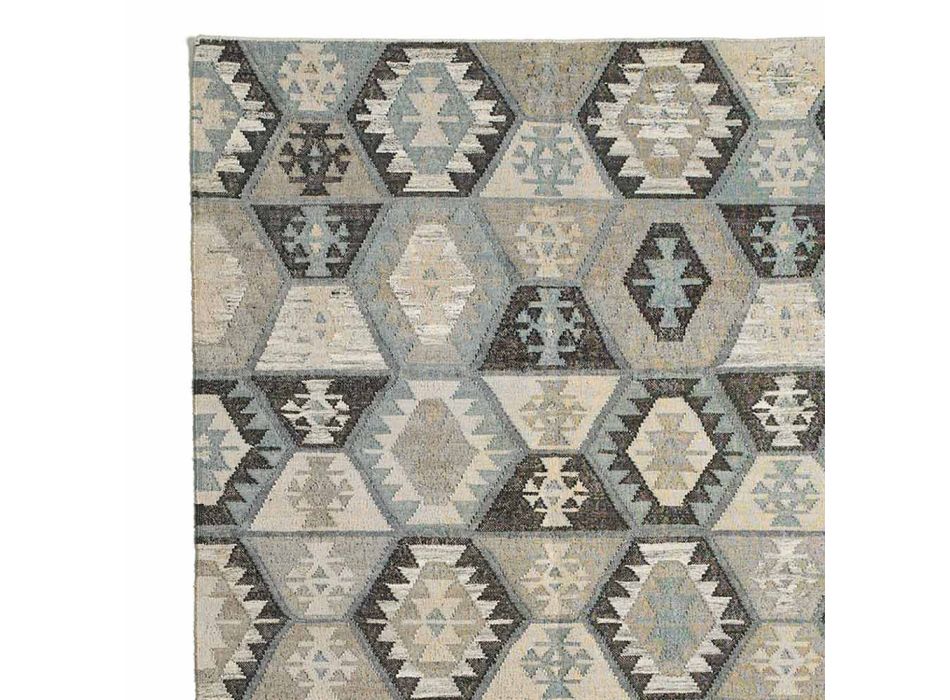 Wzorzysty dywan do salonu z wełny i bawełny - Ratta Viadurini