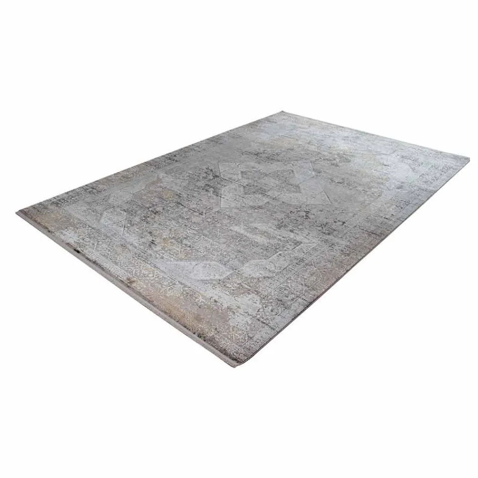 Dywan designerski w kolorze wiskozy i akrylu w kolorze szarym z designem - prezydent Viadurini