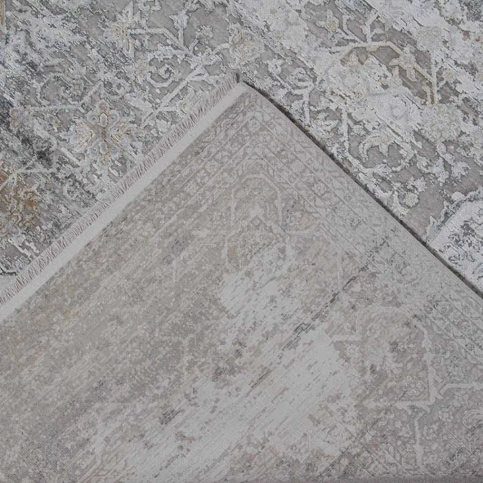 Dywan designerski w kolorze wiskozy i akrylu w kolorze szarym z designem - prezydent Viadurini