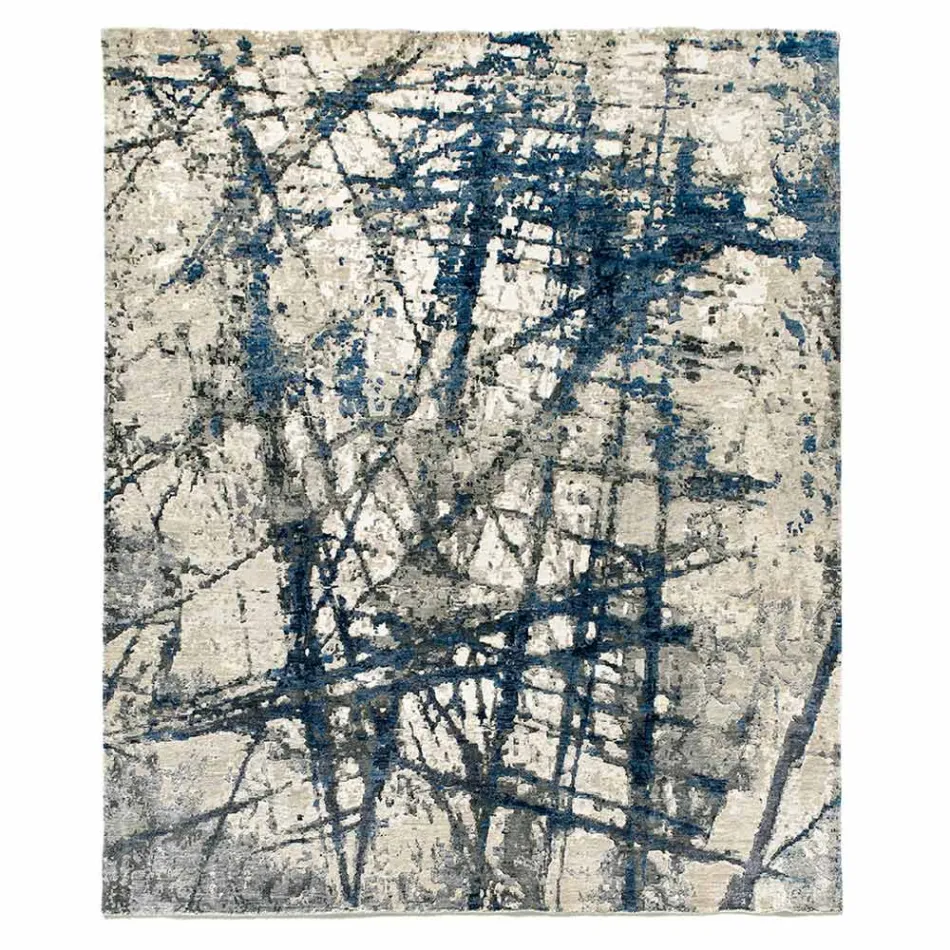 Wzorzysty dywan do salonu o nowoczesnym designie z jedwabiu bambusowego i wełny - Laptos Viadurini