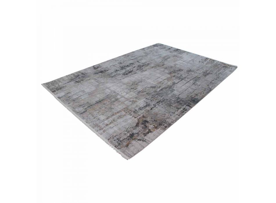 Szary beżowy dywanik antypoślizgowy z wiskozy i akrylu z wzorem - prezydent Viadurini