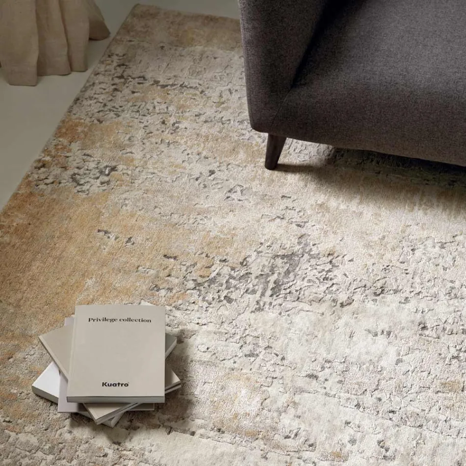 Nowoczesny, elegancki dywan do salonu z jedwabiu bambusowego i wełny - Pasha Viadurini