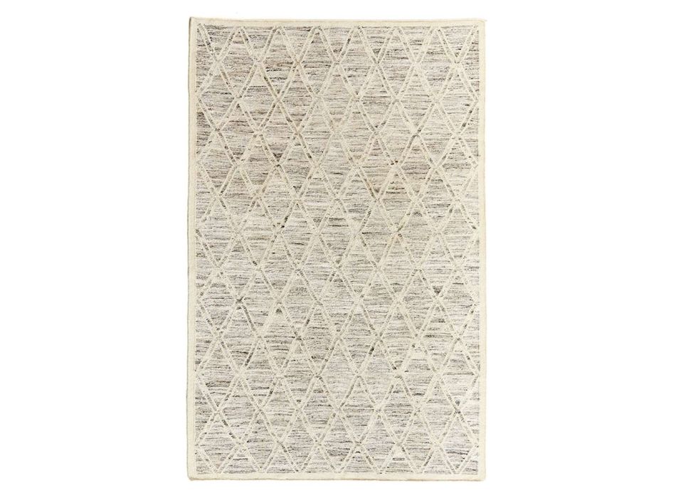 Nowoczesny dywan z wełny i bawełny Ivory z fantazją do salonu - Peppo Viadurini