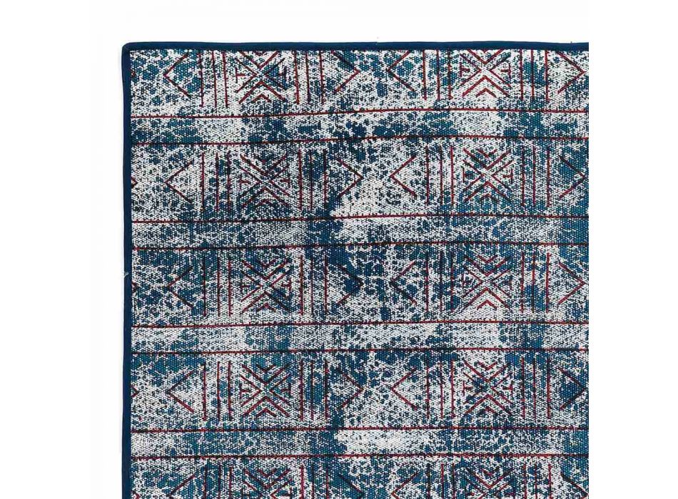 Prostokątny niebieski dywan bawełniany Kilim z kolorowym patchworkiem - włókno Viadurini