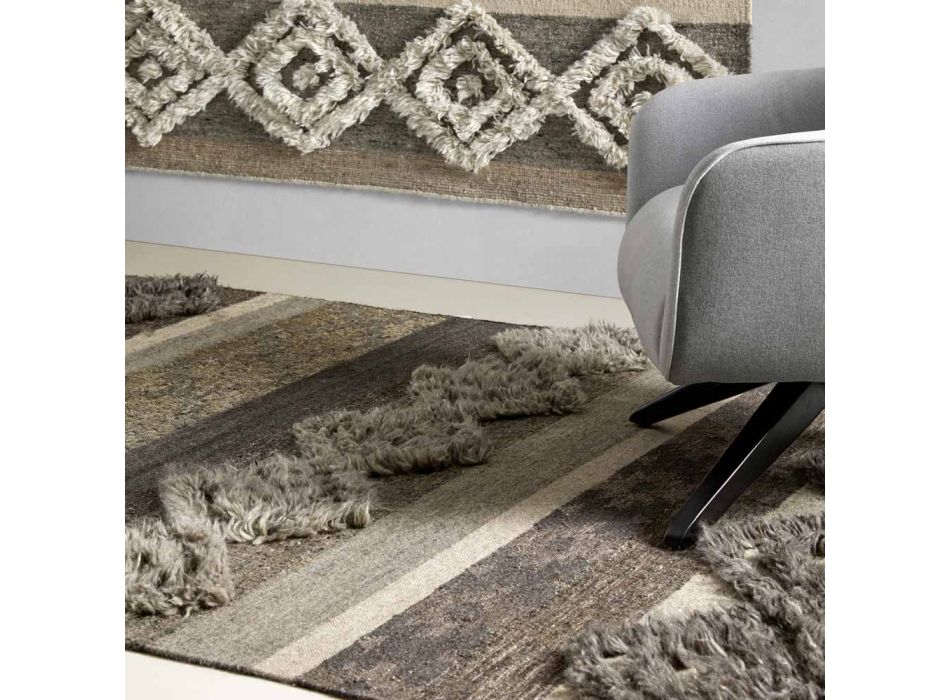 Prostokątny dywan z wełny, bawełny i wiskozy do nowoczesnego salonu - Zorro Viadurini