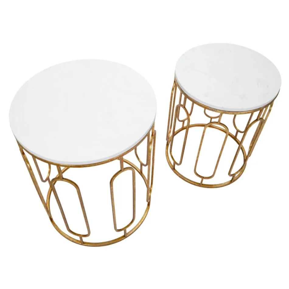 Stoliki Kawowe z Żywicy Złotego Żelaza i Marmuru 2 Sztuki - Pietro Viadurini