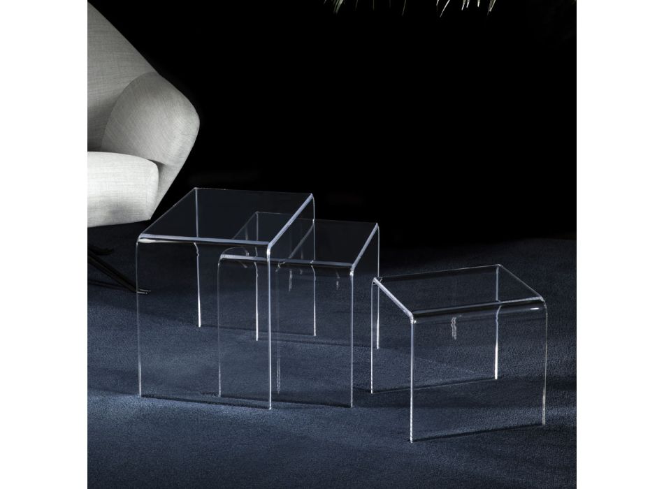 Stoliki kawowe do salonu z przezroczystego, minimalistycznego kryształu akrylowego 3 sztuki - Cecco Viadurini