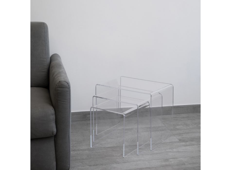 Stoliki kawowe do salonu z przezroczystego, minimalistycznego kryształu akrylowego 3 sztuki - Cecco Viadurini