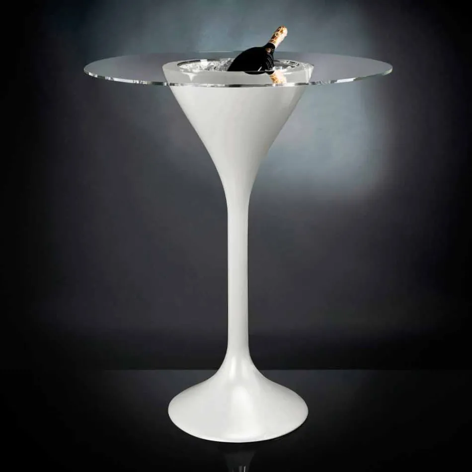 Wysoki stolik kawowy ze szkła i polietylenu z uchwytem na butelkę Made in Italy - Kraków Viadurini