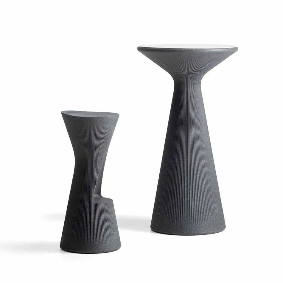 Wysoki okrągły stolik kawowy na zewnątrz z polietylenu i HPL Made in Italy - Desmond Viadurini