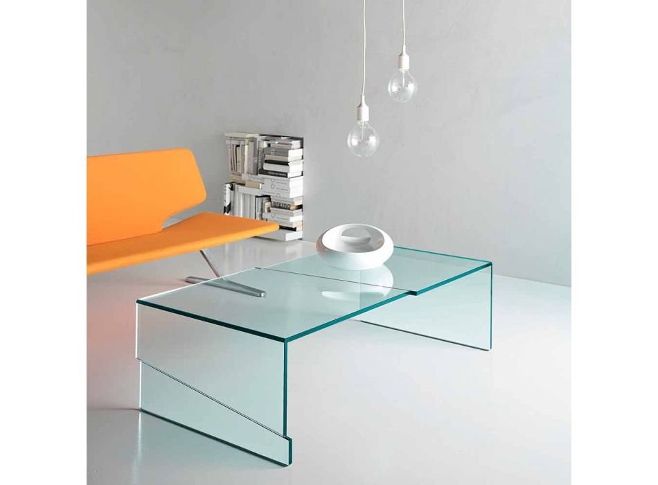 Niski stolik kawowy do salonu ze szkła wspornikowego - rabat Can Viadurini