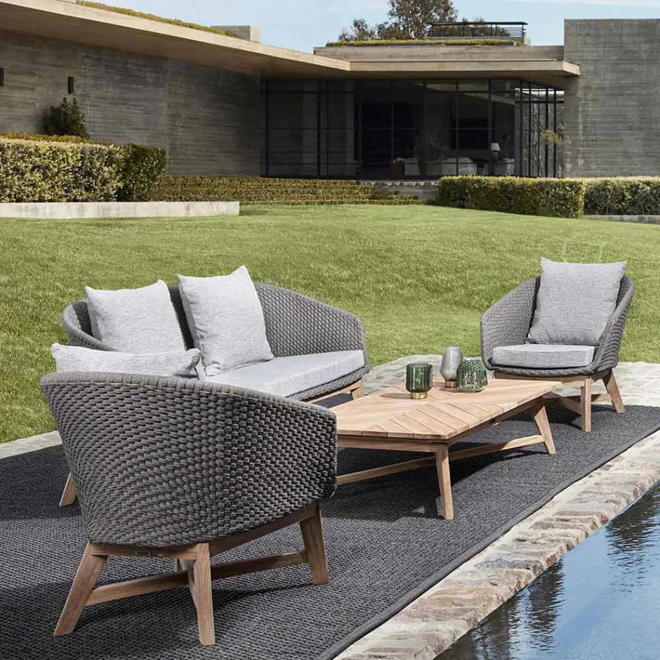 Niski prostokątny stolik kawowy na zewnątrz z drewna tekowego, Homemotion - Stuart Viadurini