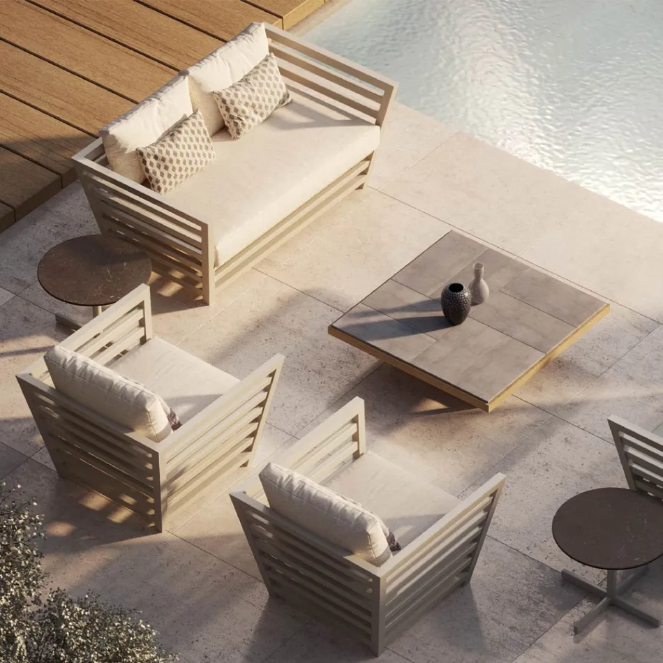 Niski stolik kawowy ogrodowy z blatem z kamionki Made in Italy - Bresson Viadurini