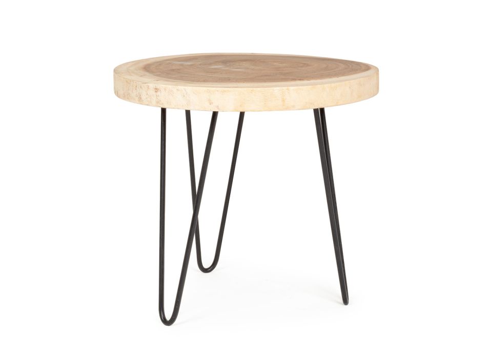 Niski stół do salonu z aluminium i blat z naturalnego drewna - Crotone Viadurini