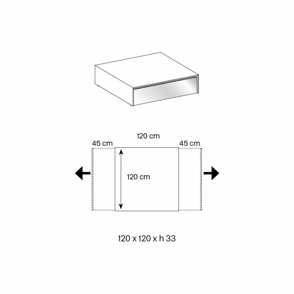 Niski Stolik do Salonu z Przydymionego Szkła i Drewnianych Szuflad 3 Rozmiary - Mantra Viadurini