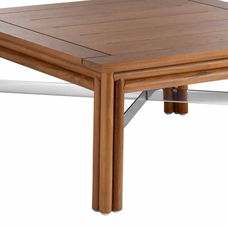 Niski kwadratowy stolik kawowy do salonu na zewnątrz z naturalnego lub czarnego drewna - Suzana Viadurini