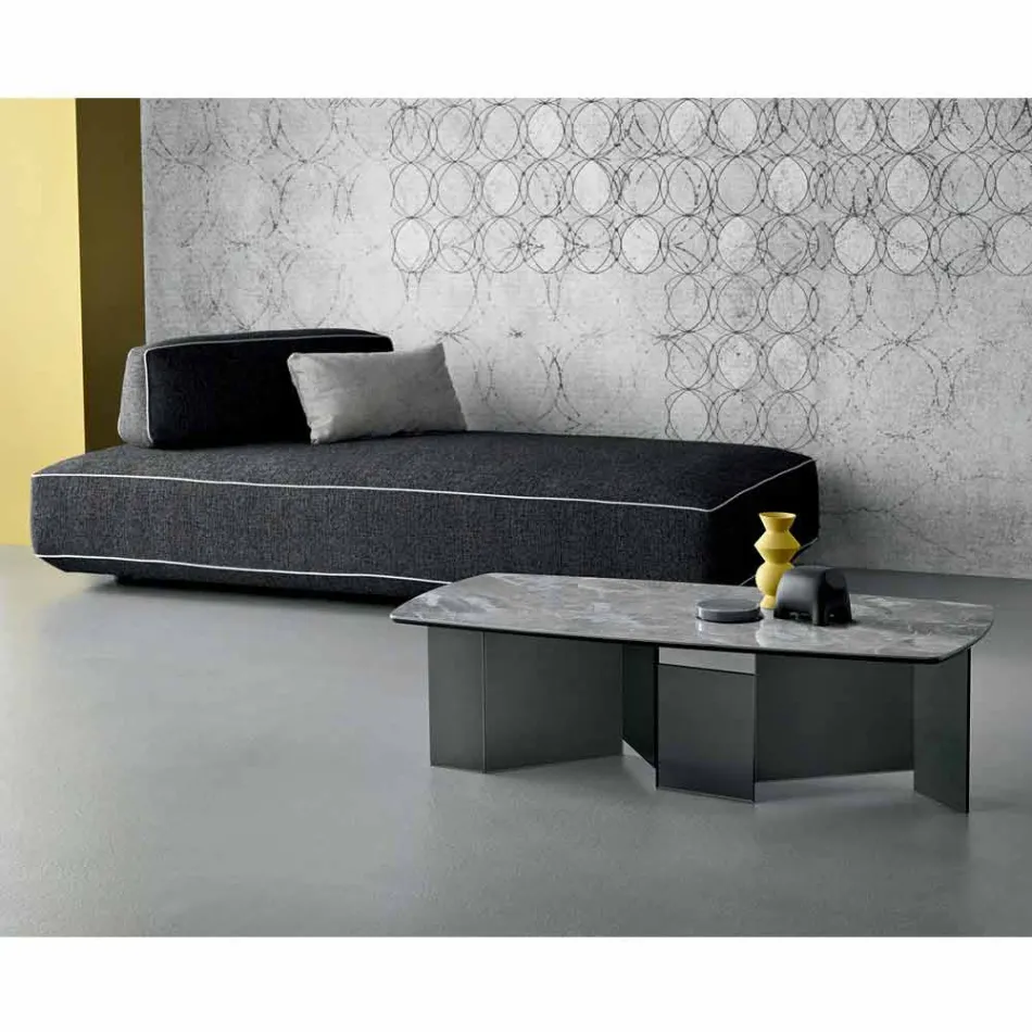 Niski stolik kawowy Salon Ceramiczny blat i nogi ze szkła wędzonego 3 rozmiary - losowo Viadurini