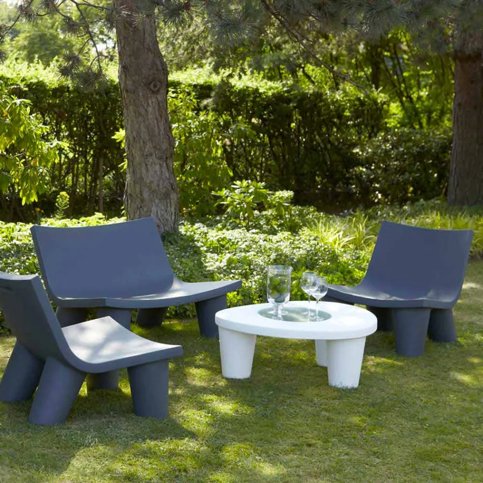 Niski stół Niski slajd Lita Polietylen i szkło wykonane we Włoszech Viadurini