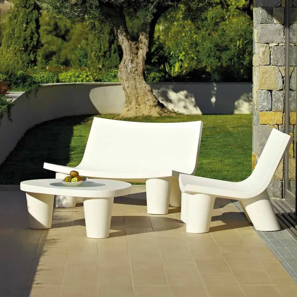 Niski stół Niski slajd Lita Polietylen i szkło wykonane we Włoszech Viadurini