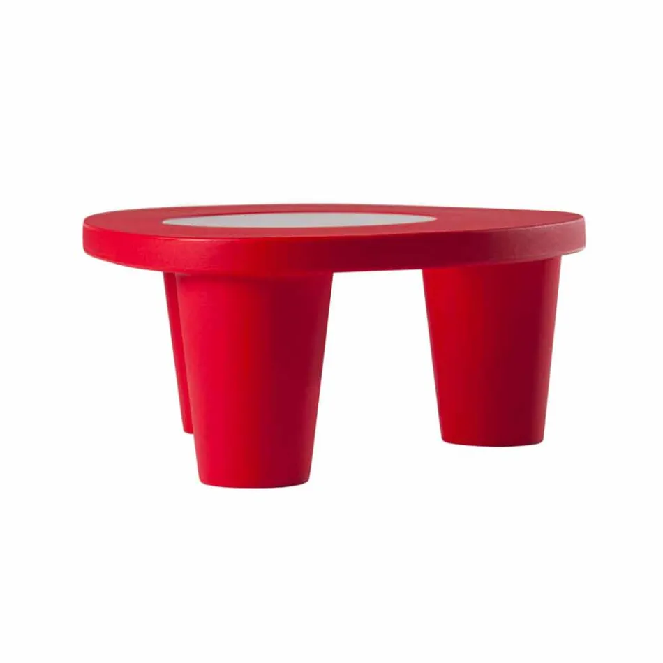 Niski stół Niski slajd Lita Polietylen i szkło wykonane we Włoszech Viadurini