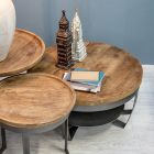 Niski okrągły stolik kawowy do salonu z drewna i stali mango - Moncheri Viadurini