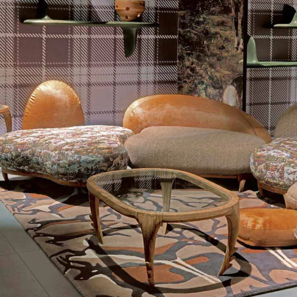 Zaprojektuj stolik koktajlowy w drewnie i skórze, 1,97xp.68 cm, Cecilia Viadurini