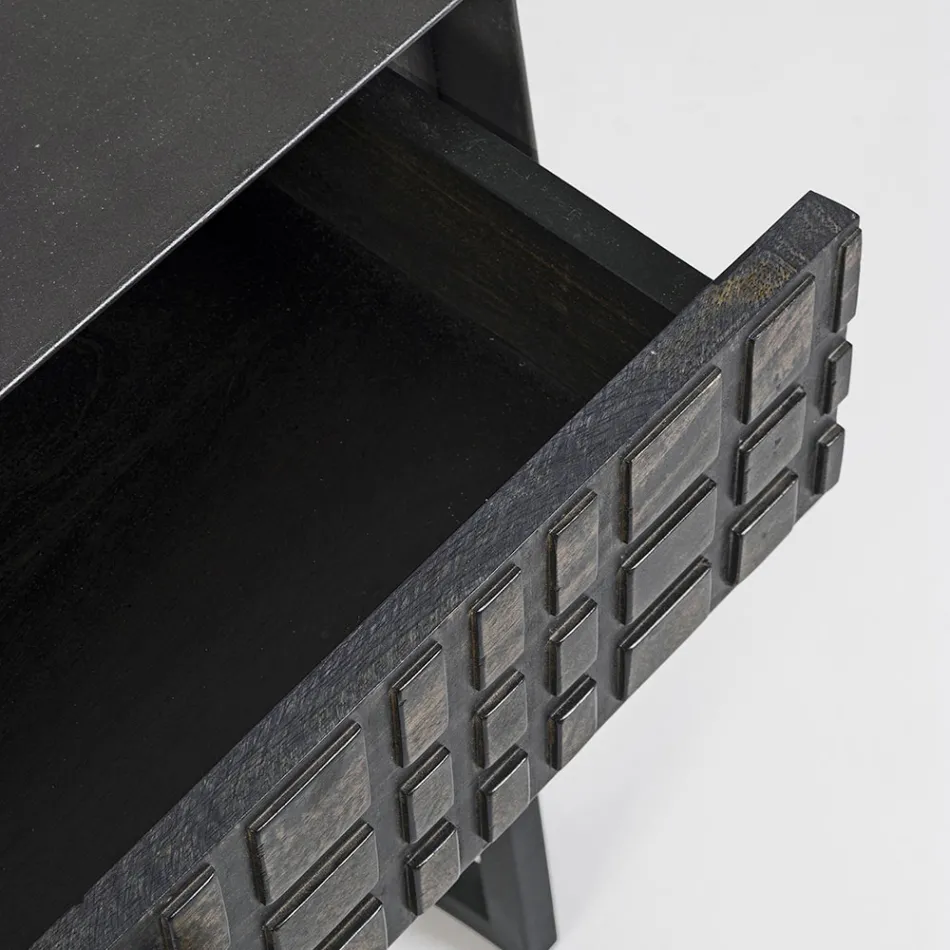 Stolik nocny ze stali i drewna mango o etnicznym designie - Mireo Viadurini