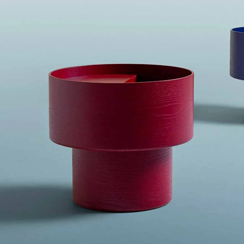 Okrągły stolik nocny o nowoczesnym designie w kolorze Bordeaux lub niebieskim drewnie - Vinnie Viadurini