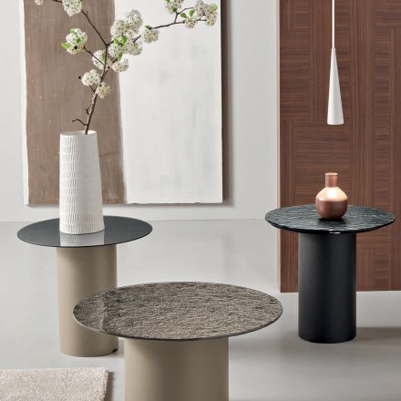 Stolik kawowy z metalową podstawą i lustrem lub szklanym blatem Ø45 cm - Flaminia Viadurini