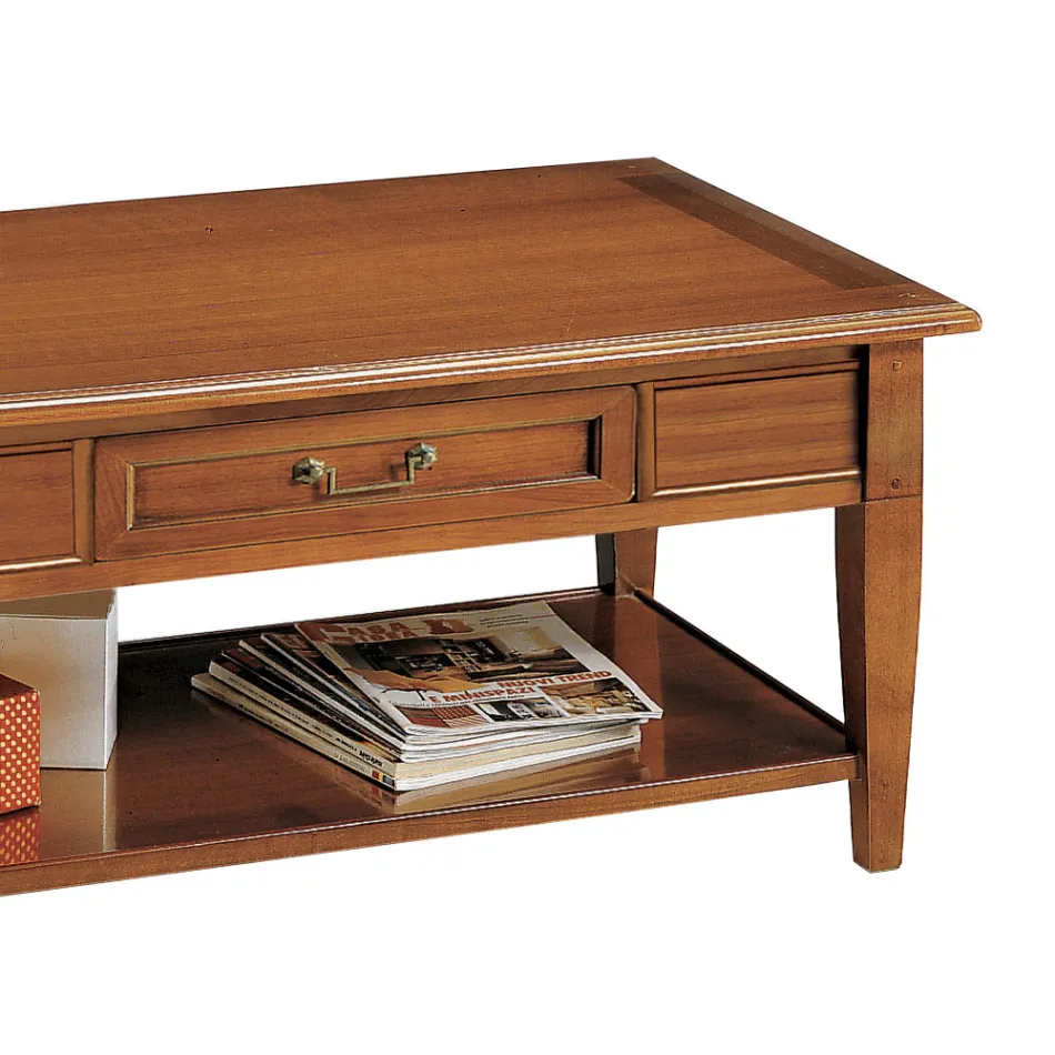 Stolik kawowy z szufladą i półką z patynowanego drewna Wyprodukowano we Włoszech - Tuoni Viadurini