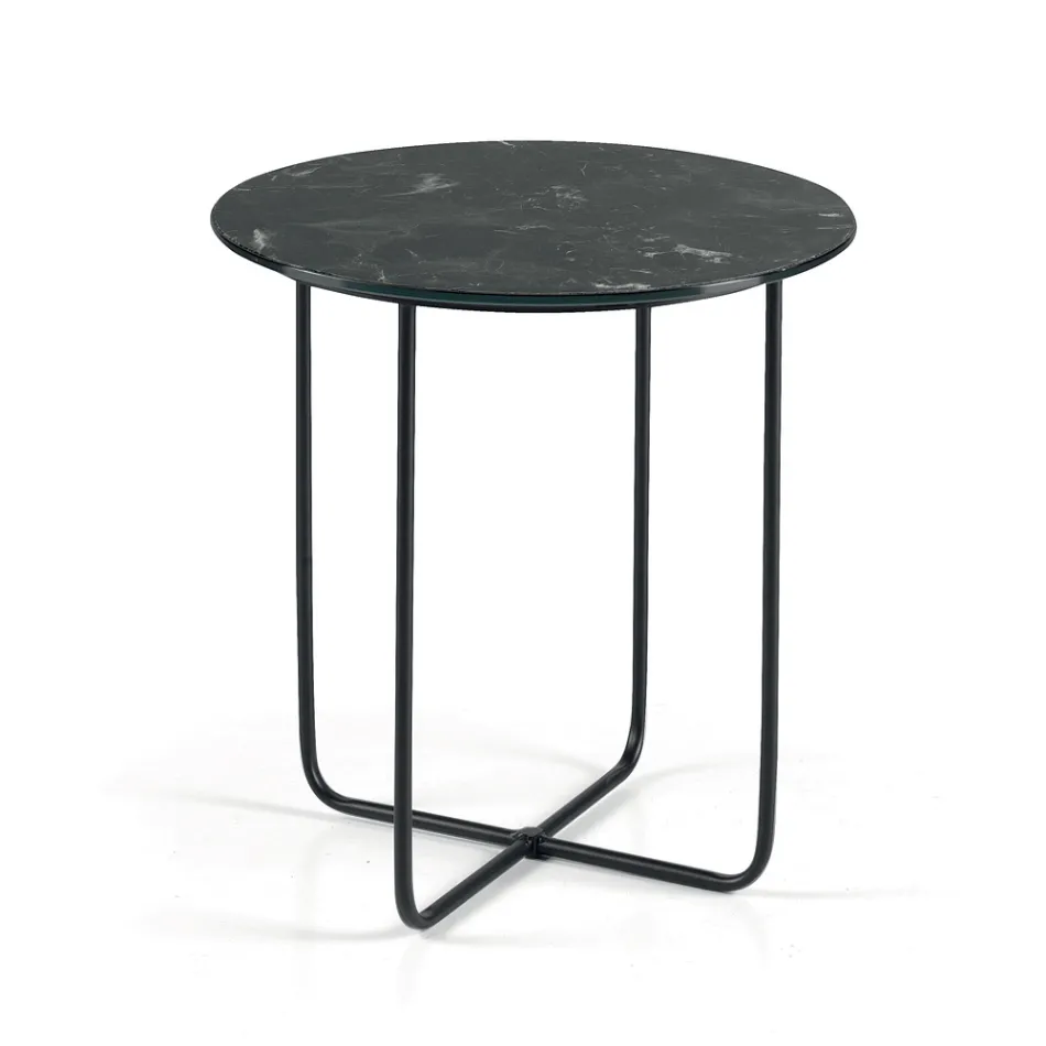 Stolik kawowy z lustrem i ceramicznym blatem imitującym marmur, wyprodukowany we Włoszech - Giusta Viadurini