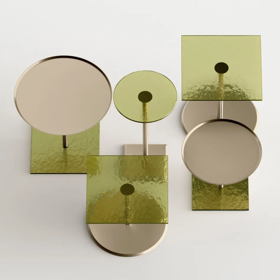 Stolik kawowy z okrągłym szklanym lub metalowym blatem Made in Italy - Anakin Viadurini