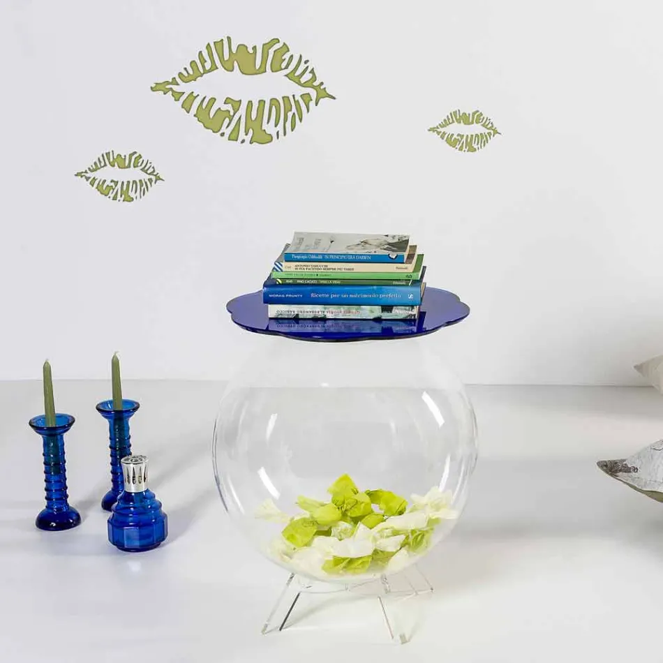 Niebieski okrągły stół / pojemnik Biffy, nowoczesny design wykonany we Włoszech Viadurini