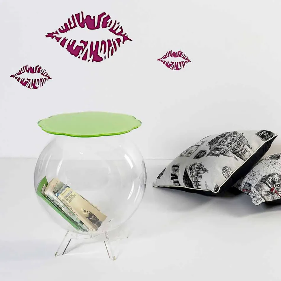 Stolik kawowy / okrągły zielony pojemnik Biffy, nowoczesny design wykonany we Włoszech Viadurini