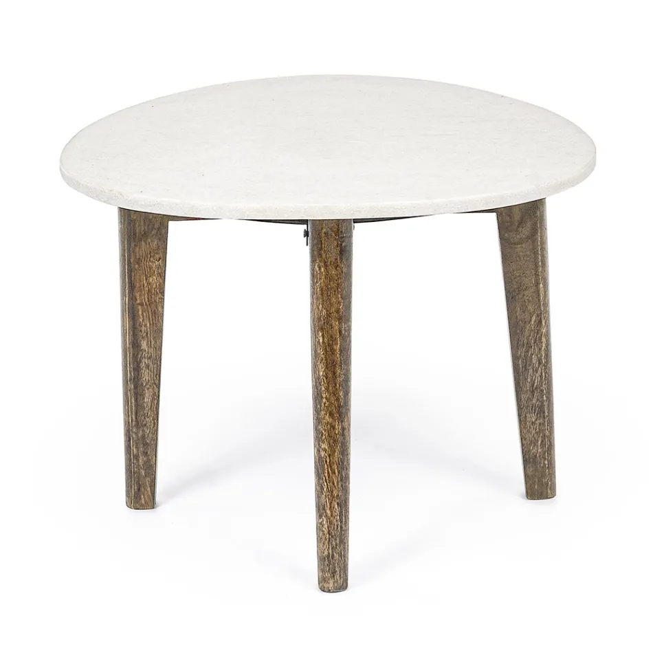 Stolik Kawowy do Salonu z Nogami z Marmuru i Drewna Mango - Desiderio Viadurini