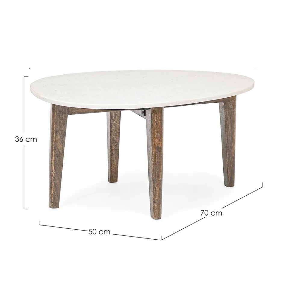 Stolik Kawowy do Salonu z Nogami z Marmuru i Drewna Mango - Desiderio Viadurini