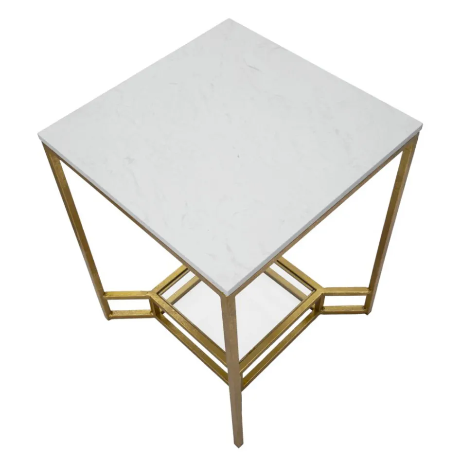 Stolik kawowy Golden Square z żelaza, białej żywicy i szkła - Tokio Viadurini