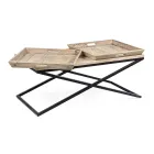 Stolik kawowy ze stali z tacą z drewna mango - Cesira Viadurini