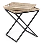 Stolik kawowy ze stali z tacą z drewna mango - Cesira Viadurini