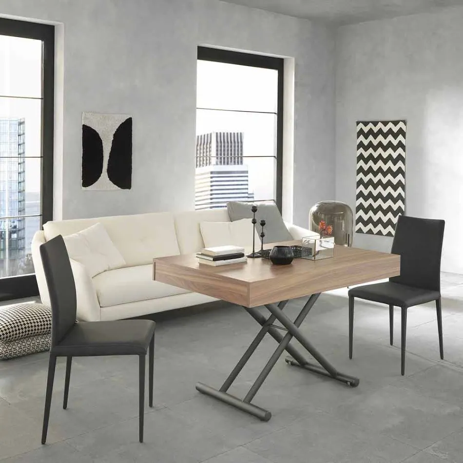 Nowoczesny rozkładany stolik kawowy z drewna i metalu Made in Italy - Fabio Viadurini