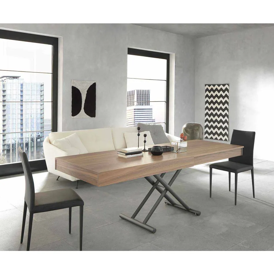 Nowoczesny rozkładany stolik kawowy z drewna i metalu Made in Italy - Fabio Viadurini