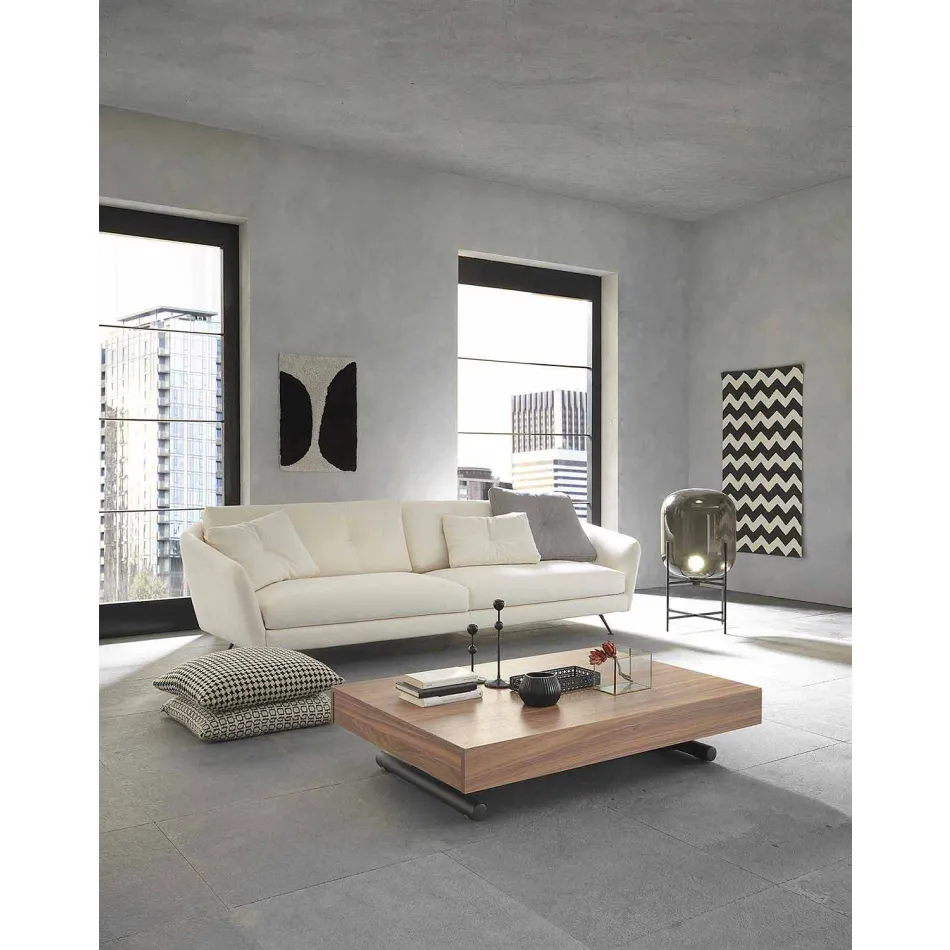 Nowoczesny rozkładany stolik kawowy z drewna i metalu Made in Italy - Fabio Viadurini