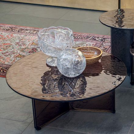Okrągły szklany stolik kawowy do salonu 3 rozmiary - Imolao Viadurini